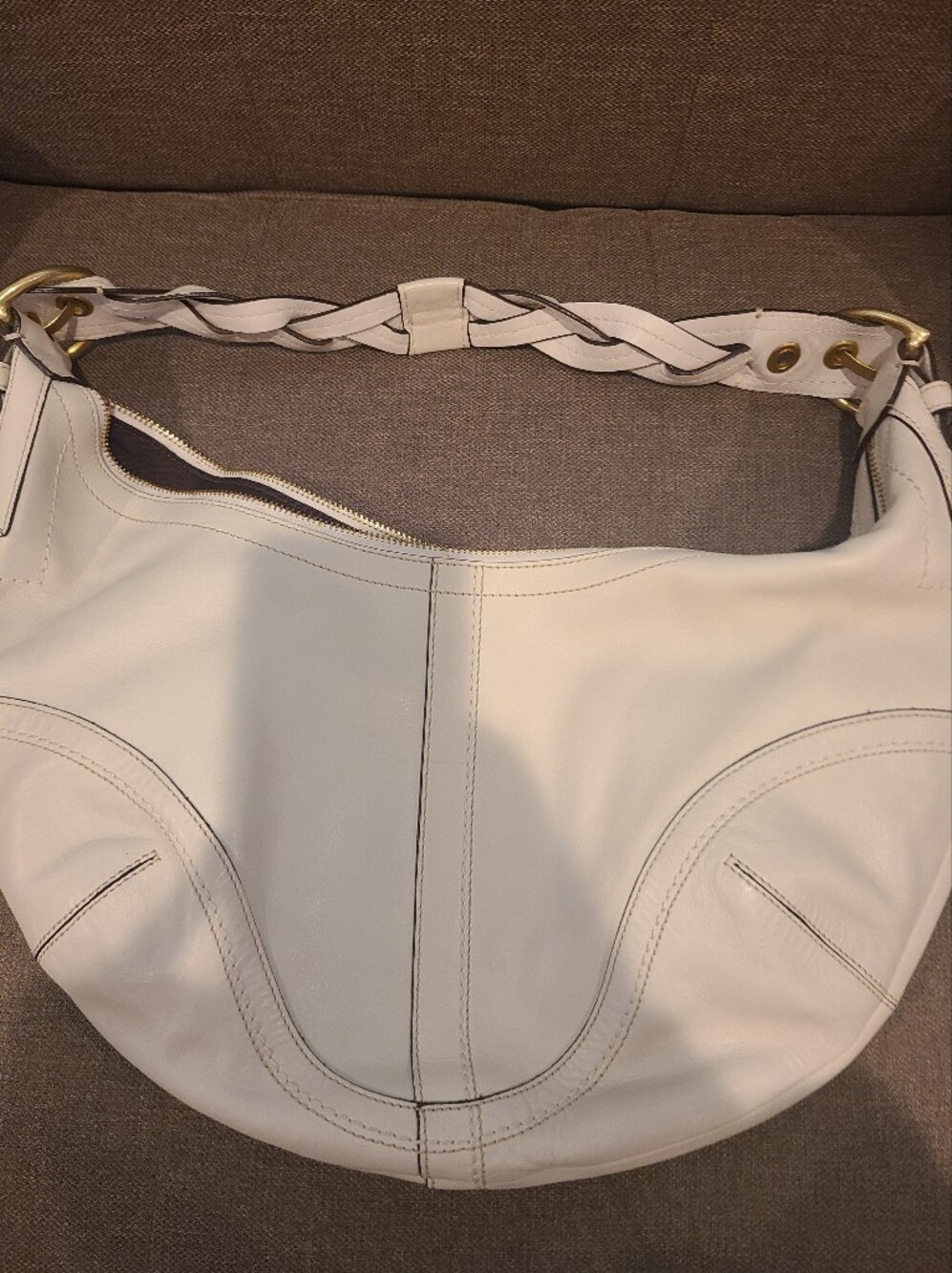 Vintage Coach Soho Dylan Braided Handle  Ivory Leather Shoulder Bag (10044)